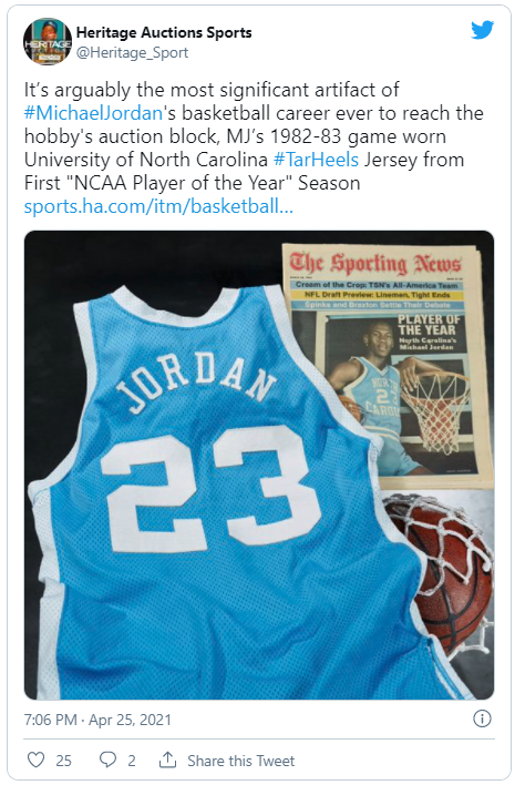 Michael Jordan's game-worn North Carolina jersey sells for record